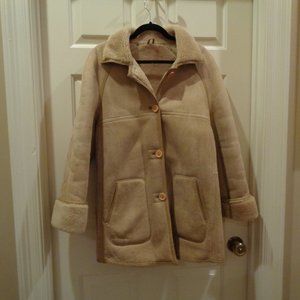 Classic vintage suede and leather jacket with wool shearling lining